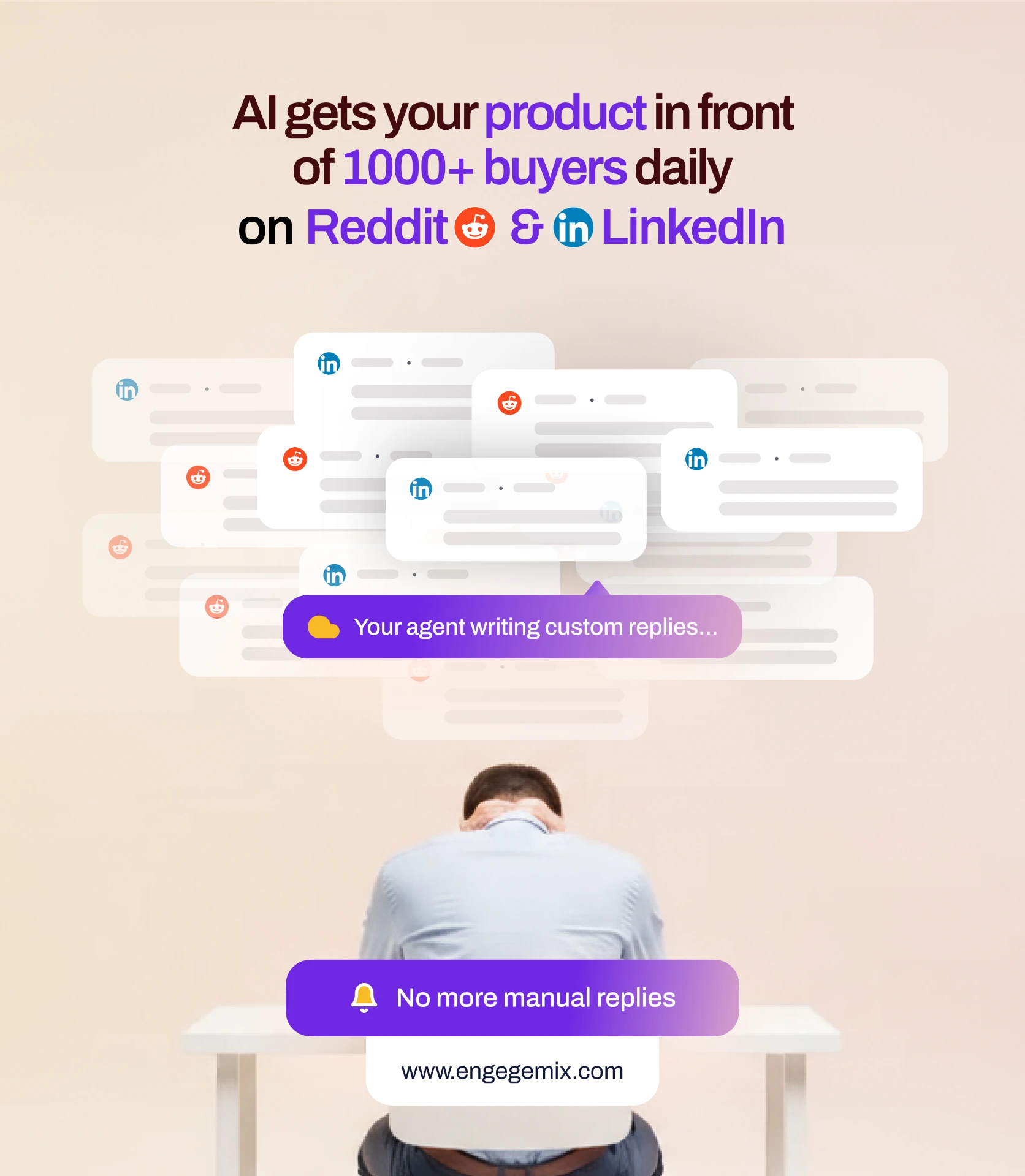 EngageMix Meta ad: AI gets your product in front of 1000+ buyers daily on Reddit & LinkedIn.