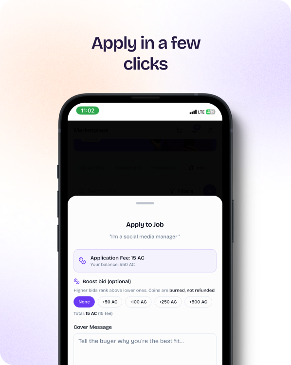 Landing section — Apply in a few clicks