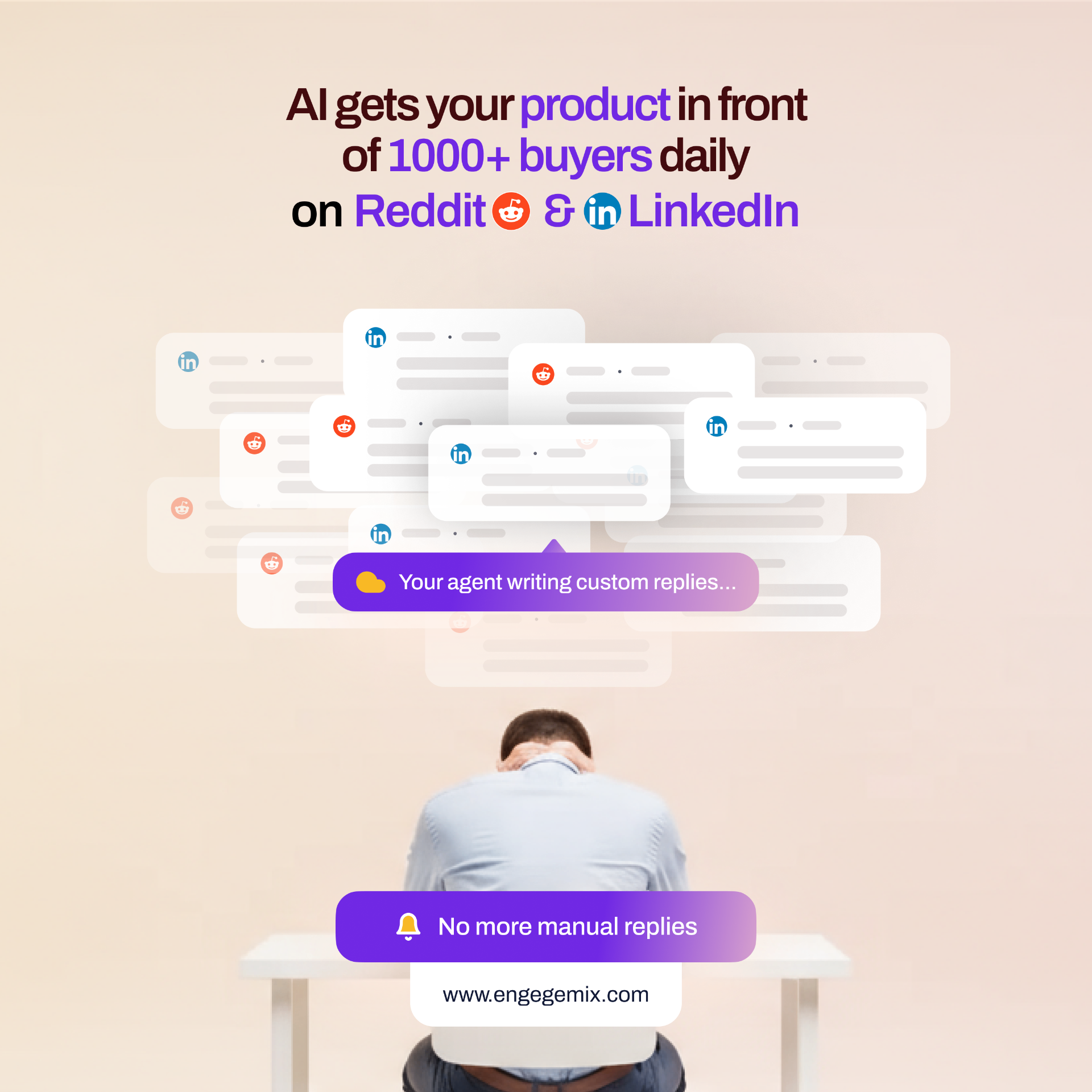 EngageMix Meta ad: AI gets your product in front of 1000+ buyers daily on Reddit & LinkedIn.