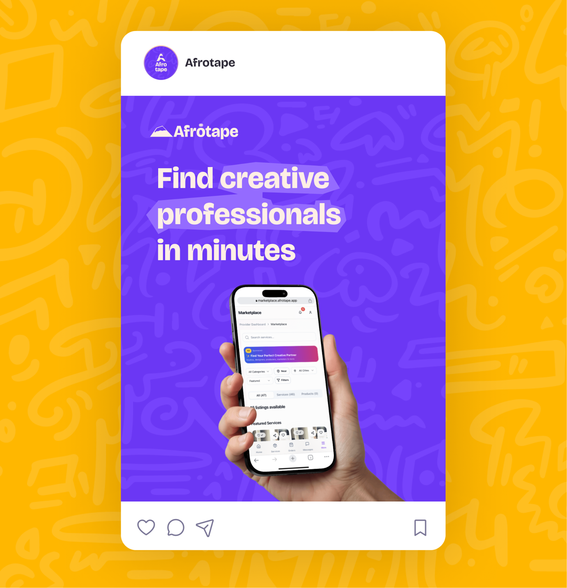 Afro Tape Instagram post showing marketplace discovery on mobile
