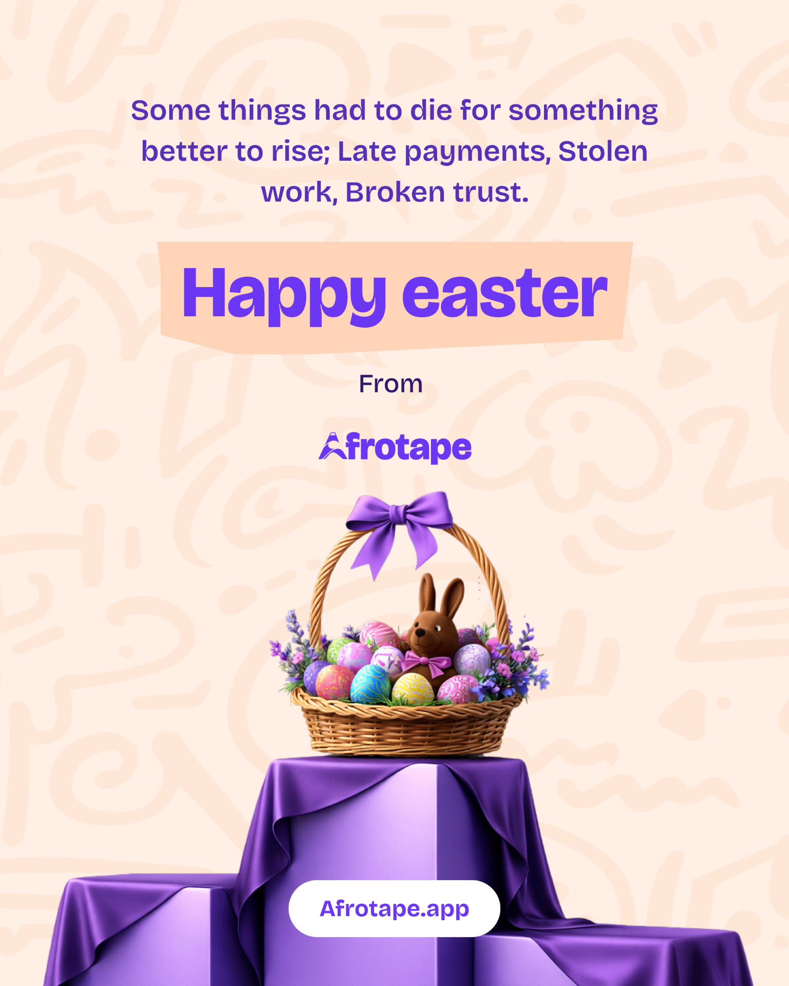 Afro Tape Happy Easter campaign post with purple basket and brand quote