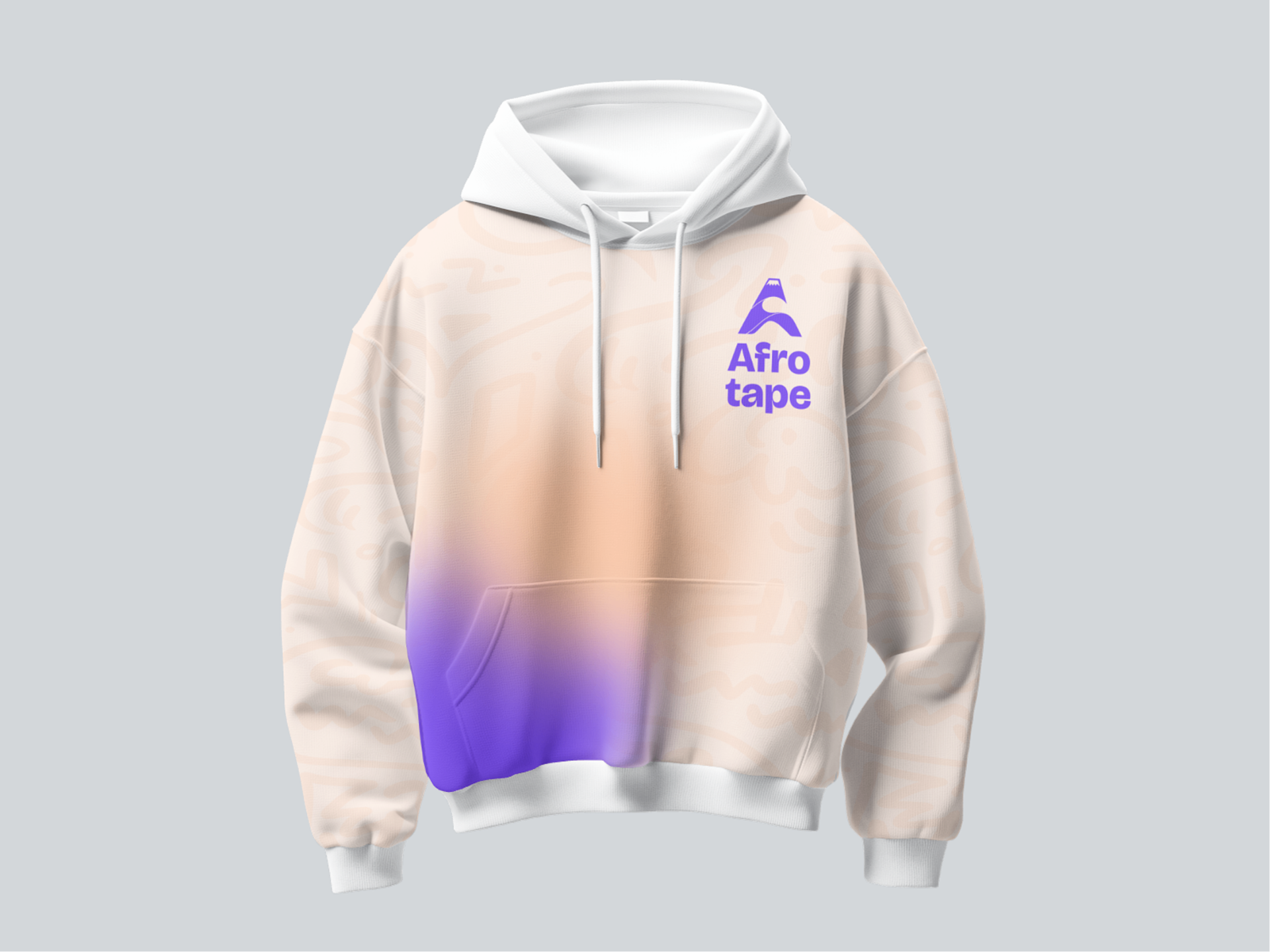 Afro Tape cream hoodie with purple gradient accent and logo