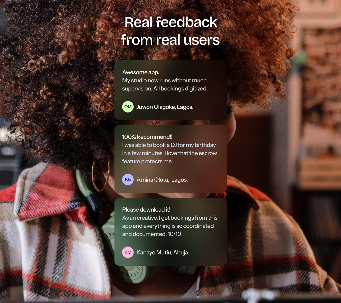 Landing section — Real feedback from real users