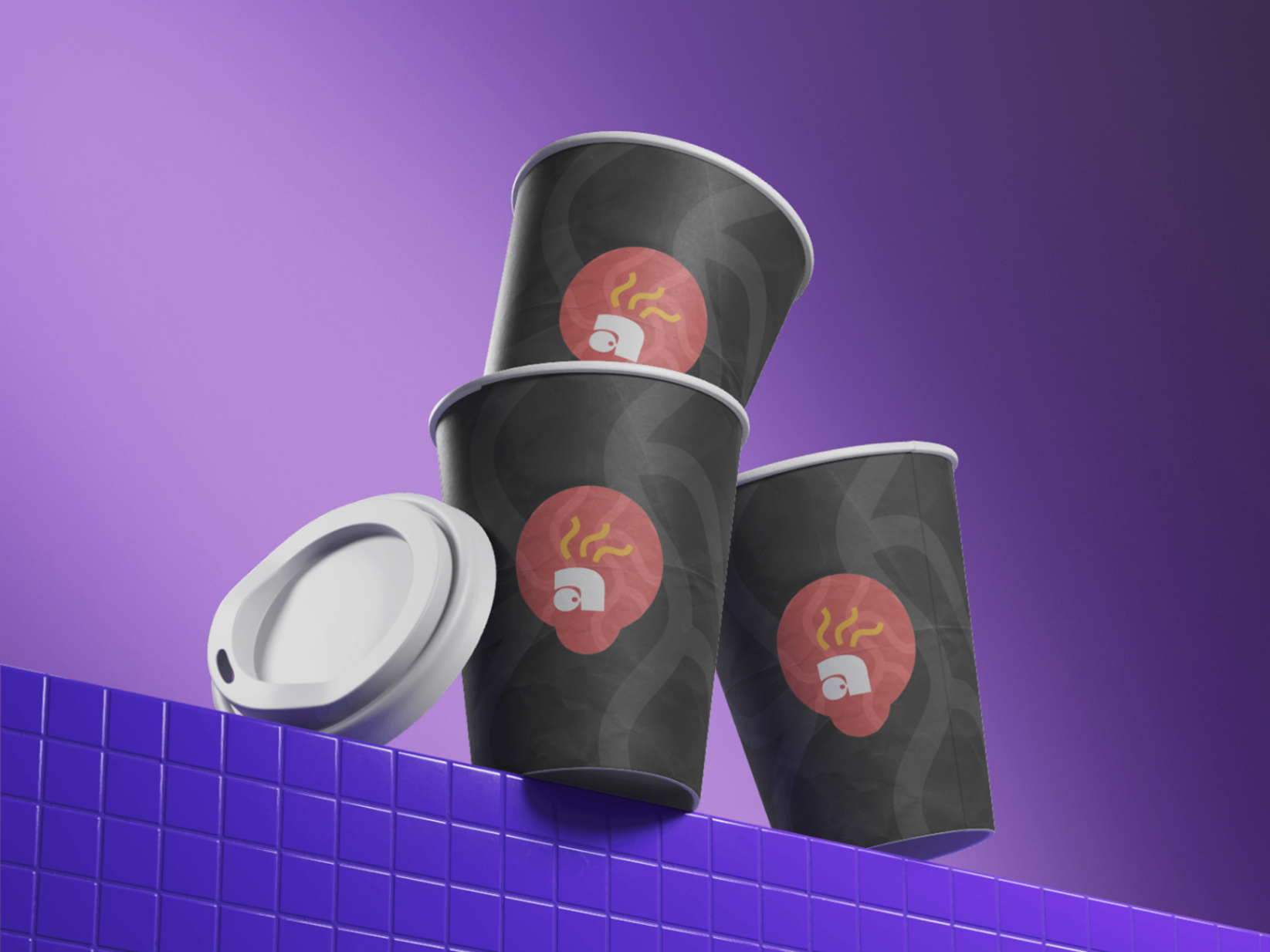 Aroma on Wheels cup mockups on purple tile