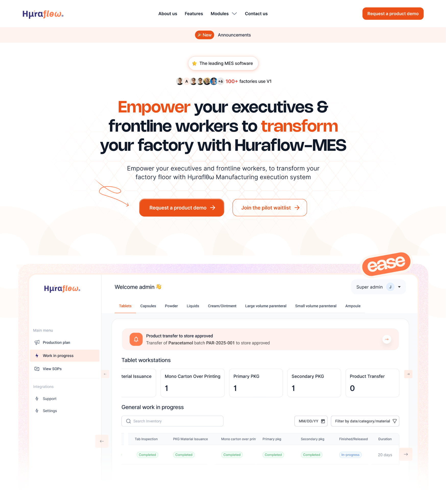 Huraflow landing page hero and dashboard preview
