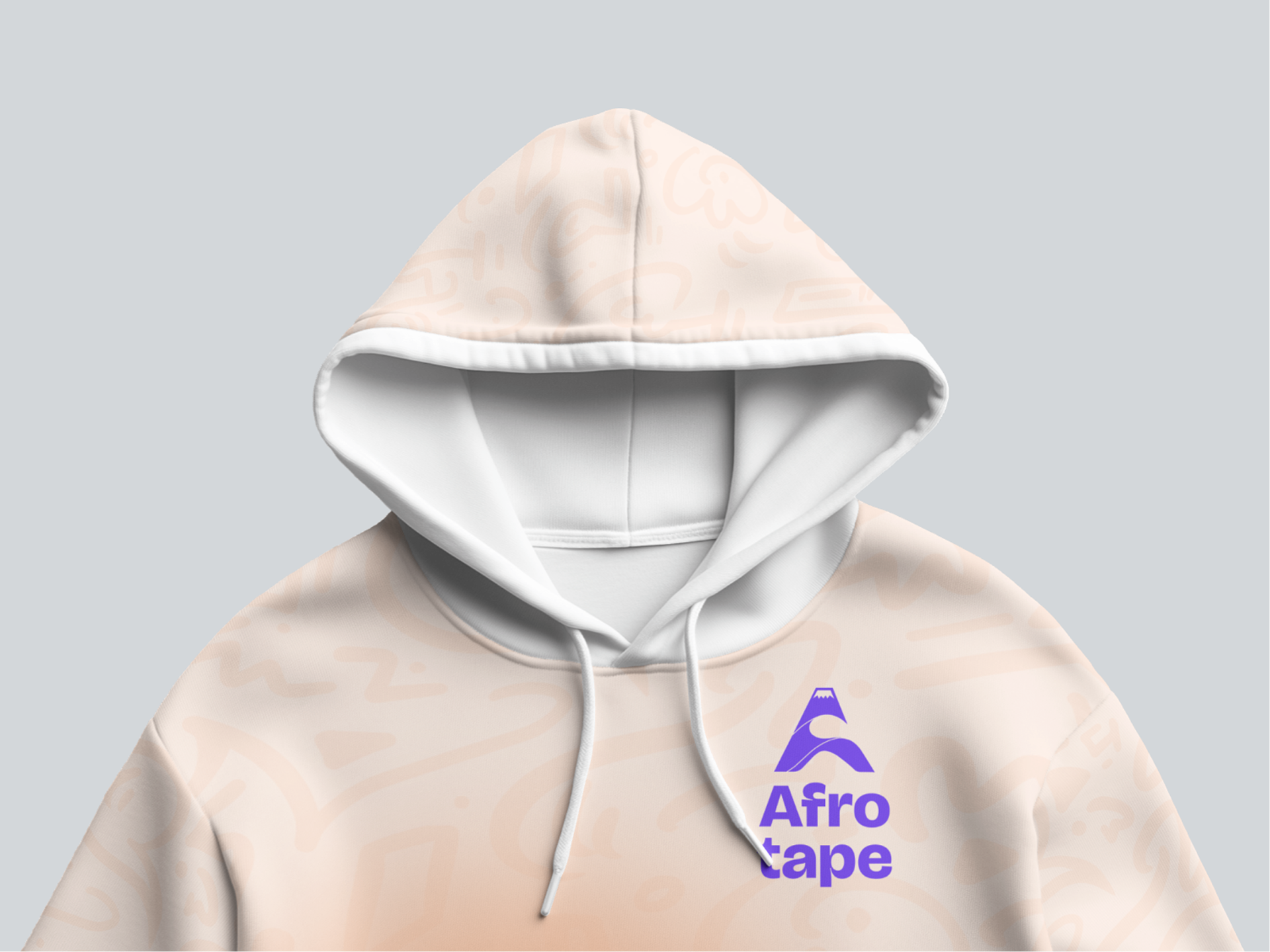Close-up detail of Afro Tape hoodie hood and chest logo