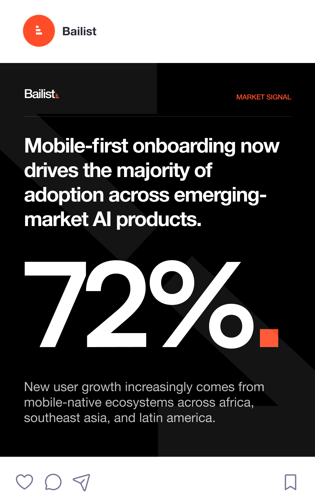 Bailist market signal post: Mobile-first onboarding now drives the majority of adoption — 72%.