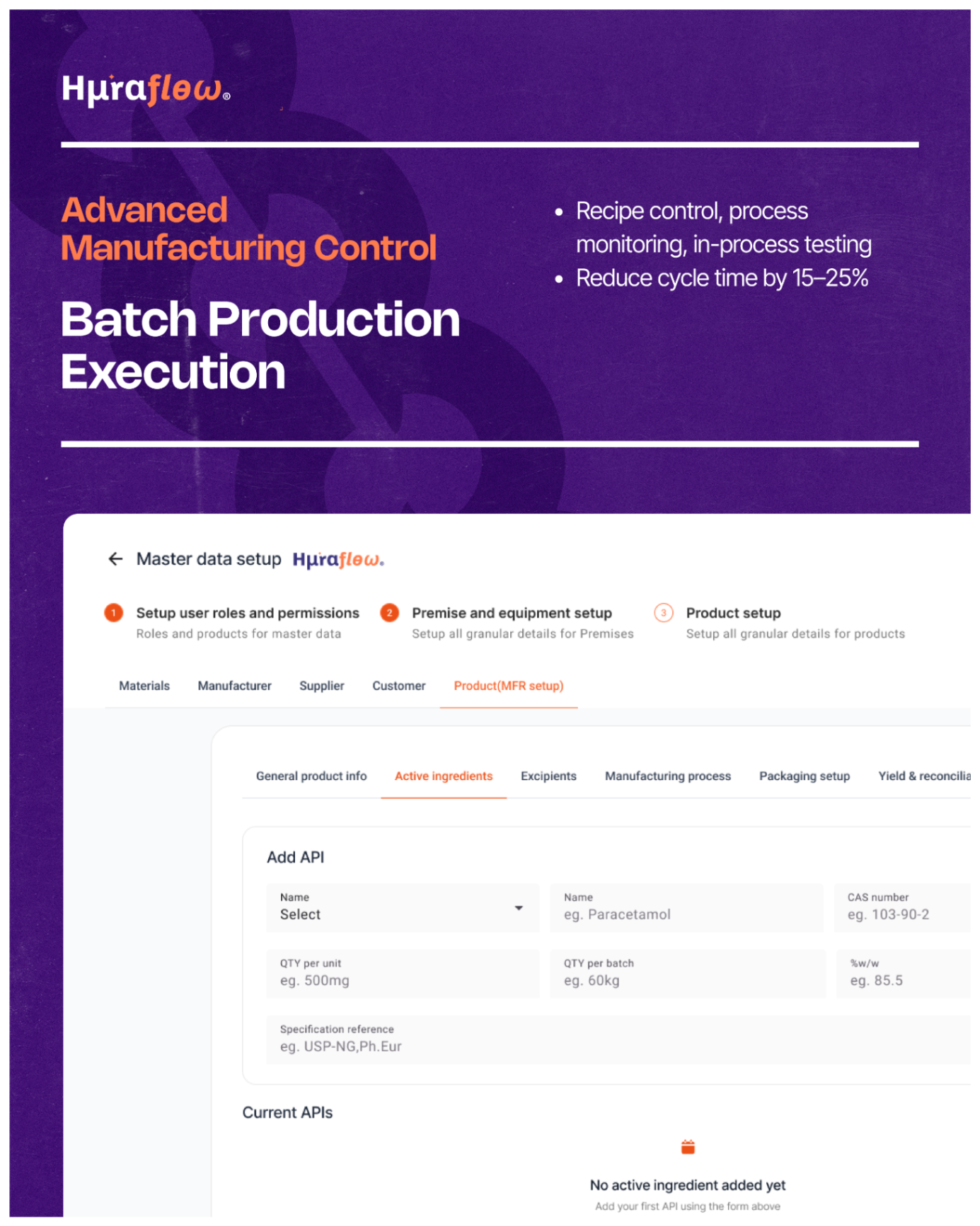 Huraflow brochure page for batch production execution