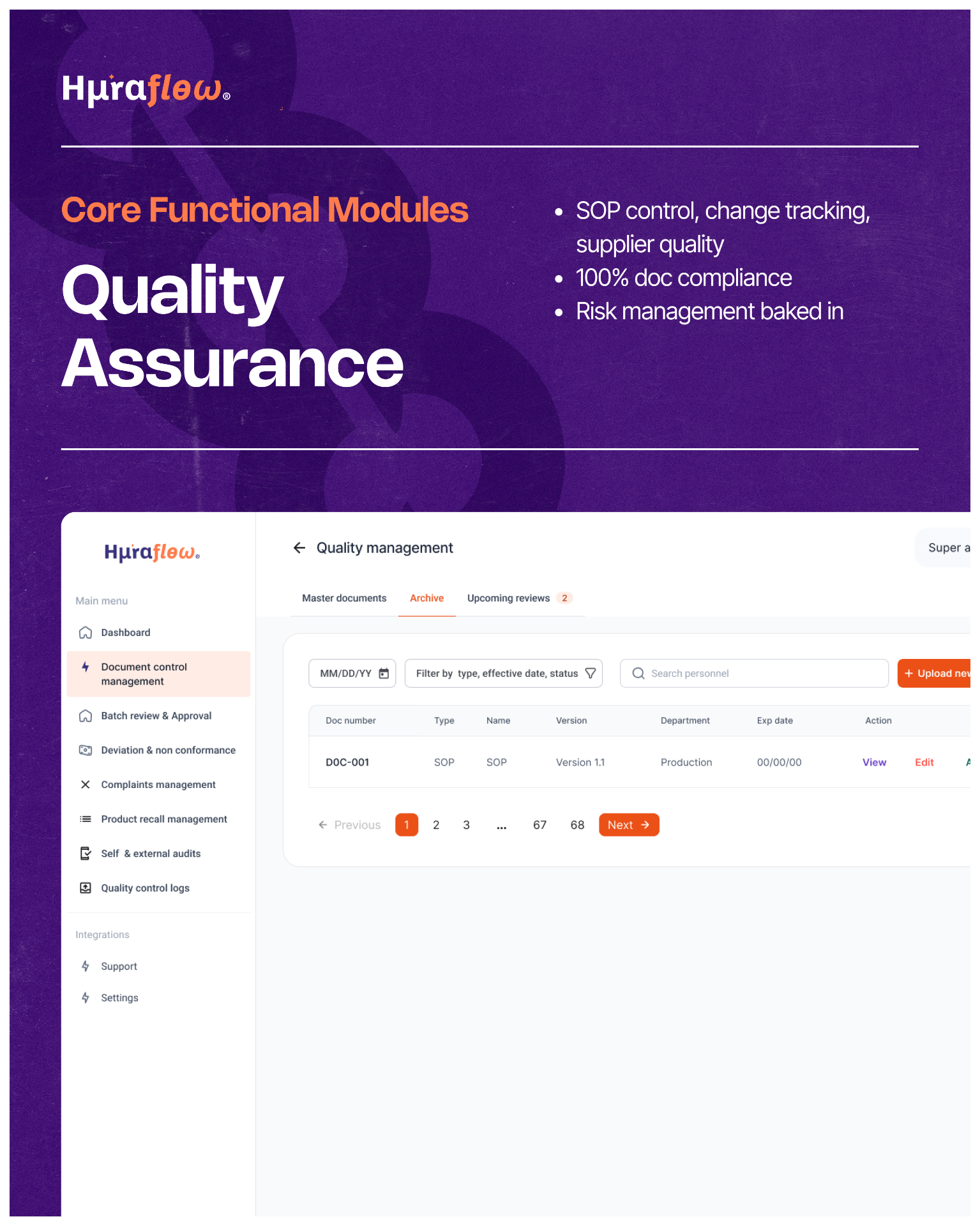Huraflow brochure page for quality assurance