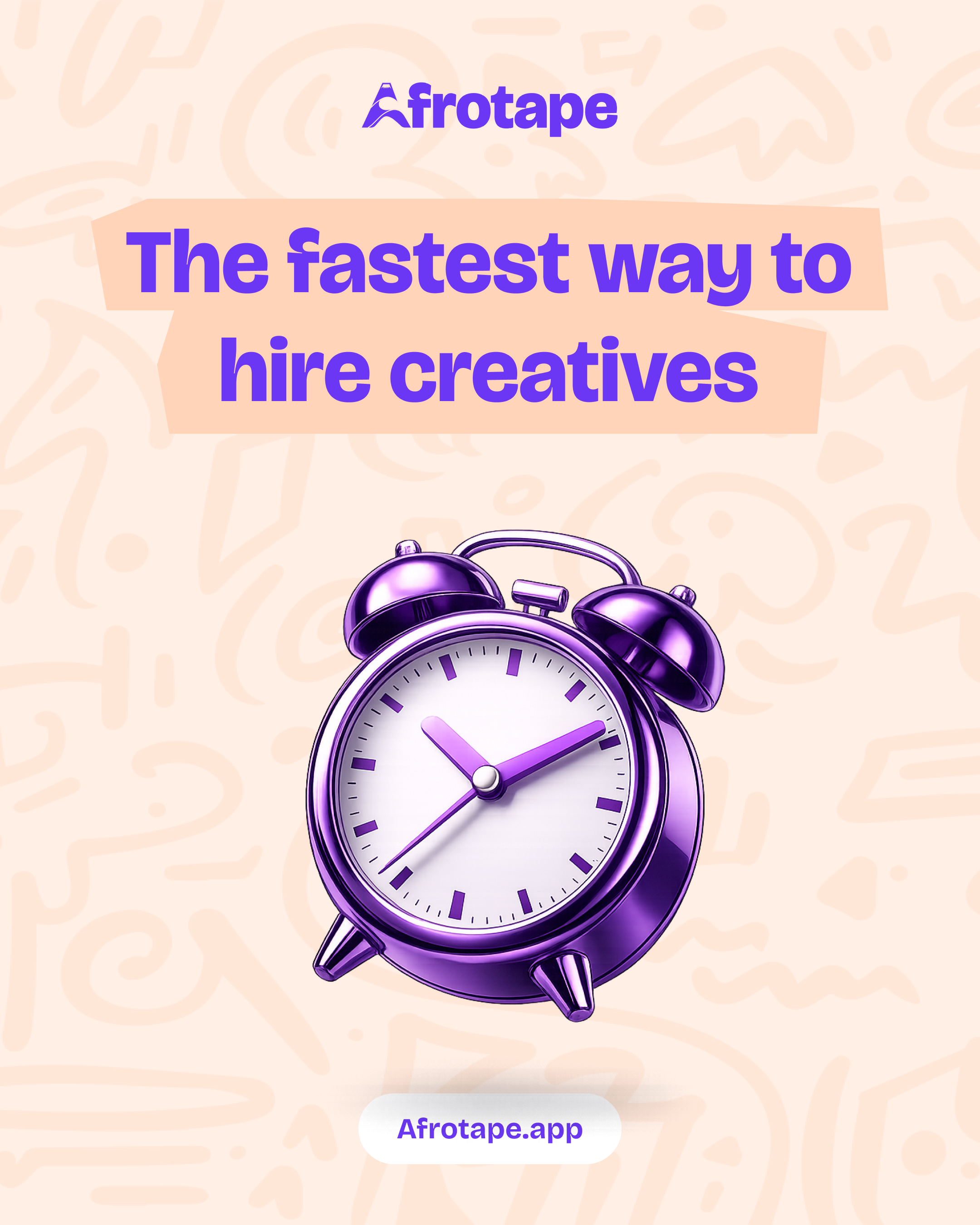 Afrotape Instagram post: The fastest way to hire creatives, purple alarm clock.