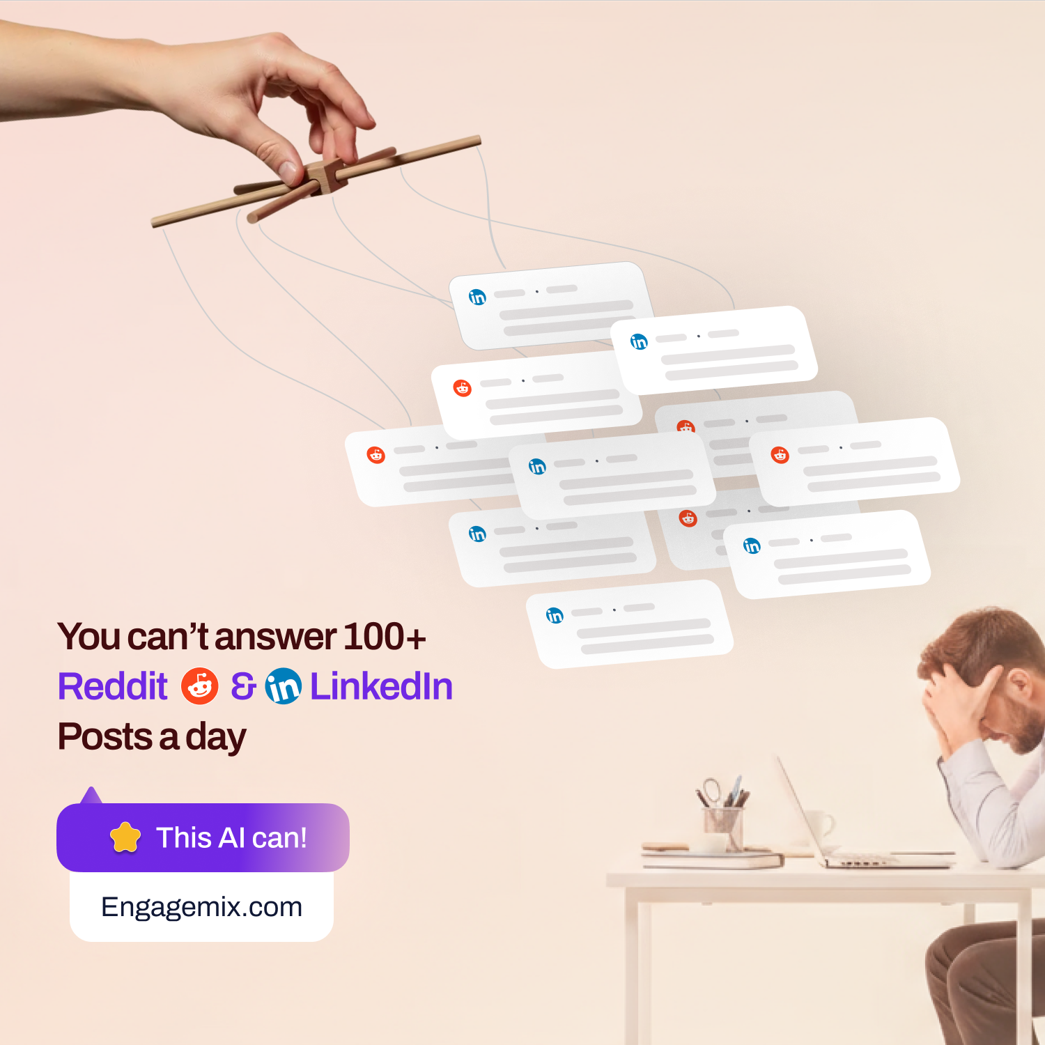 EngageMix Meta ad: You can't answer 100+ Reddit & LinkedIn posts a day — this AI can.