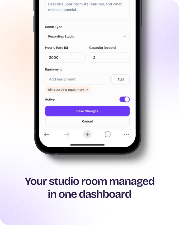 Landing section — Your studio room managed in one dashboard