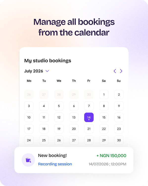 Landing section — Manage all bookings from the calendar