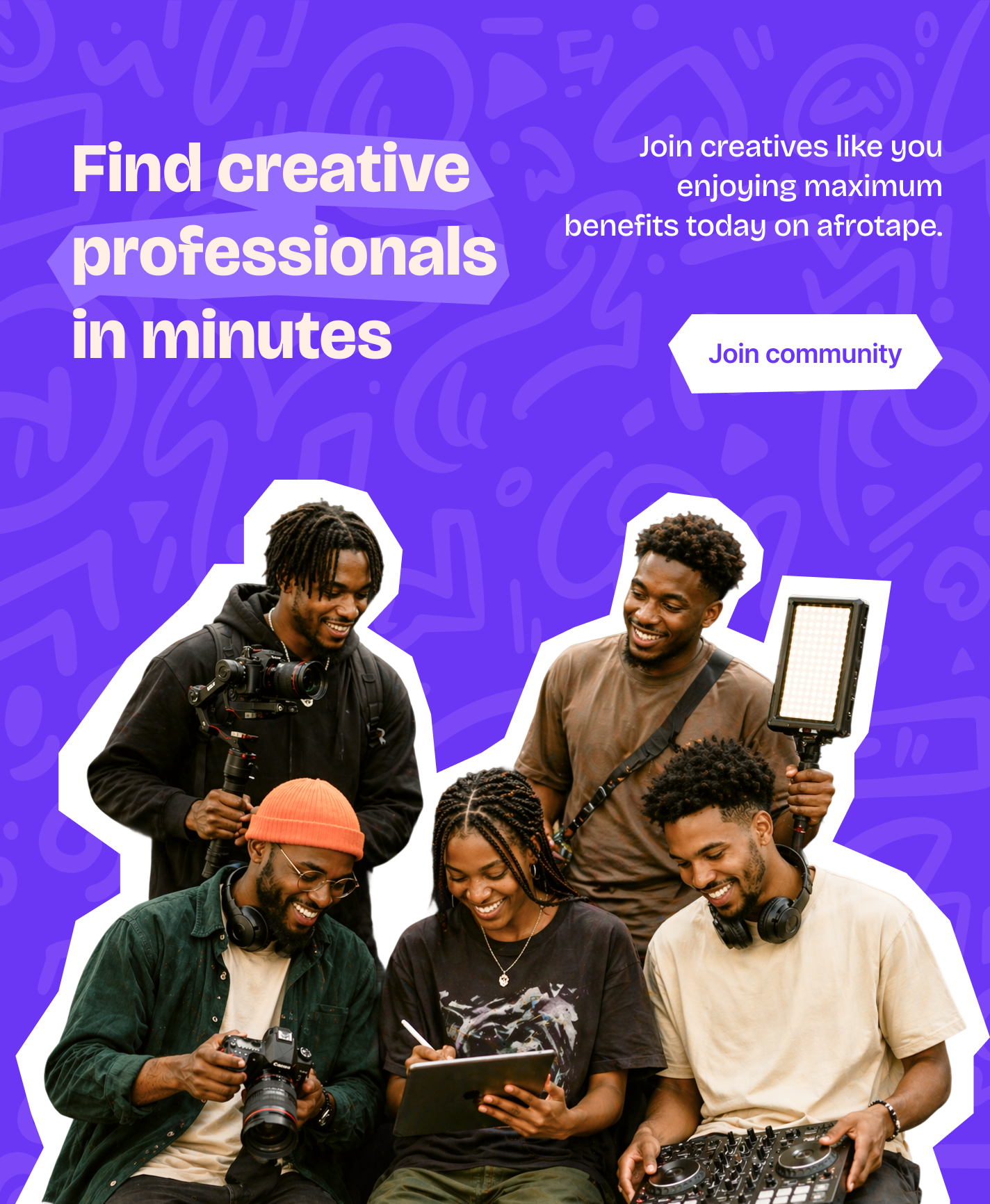 Afro Tape key visual — Find creative professionals in minutes