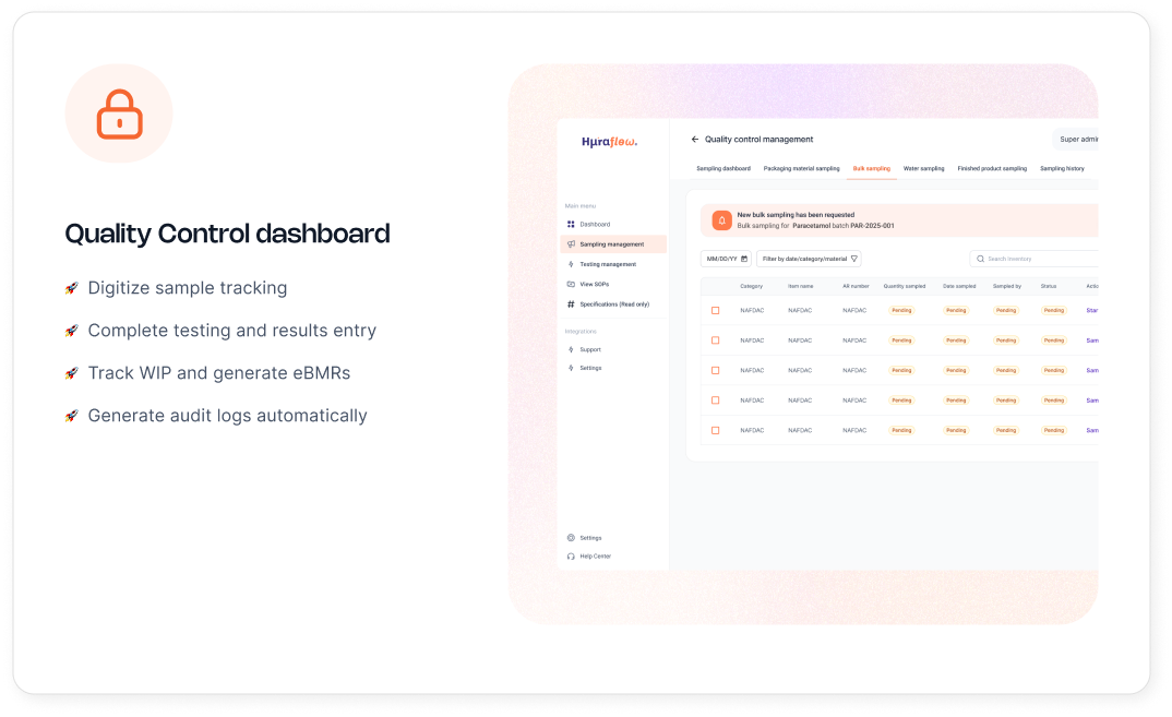 Huraflow quality control dashboard card