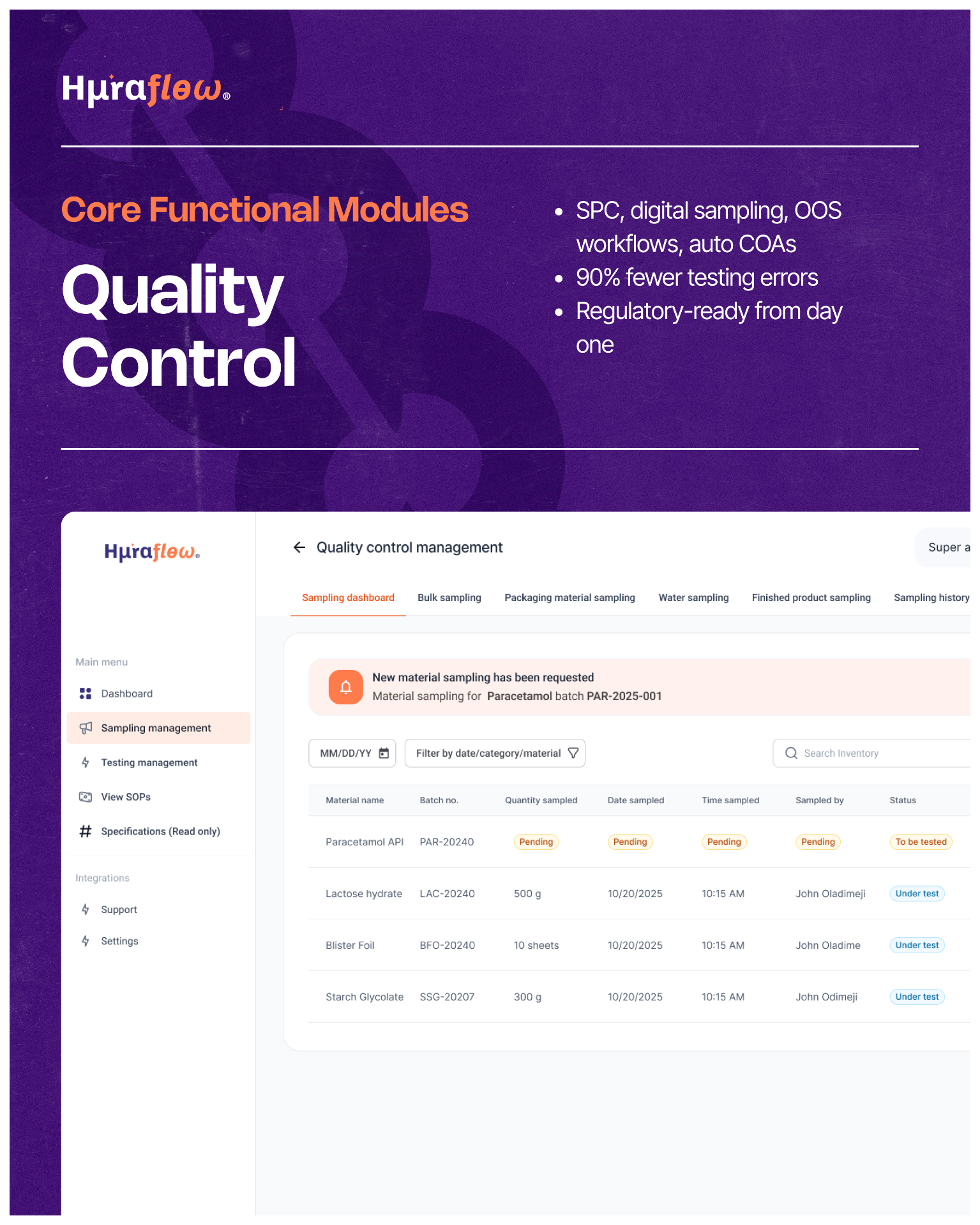 Huraflow brochure page for quality control