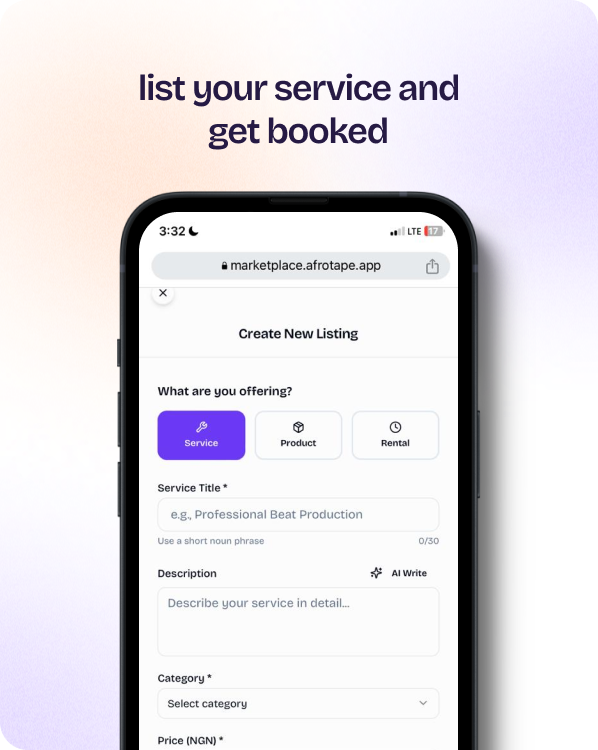 Landing section — List your service and get booked