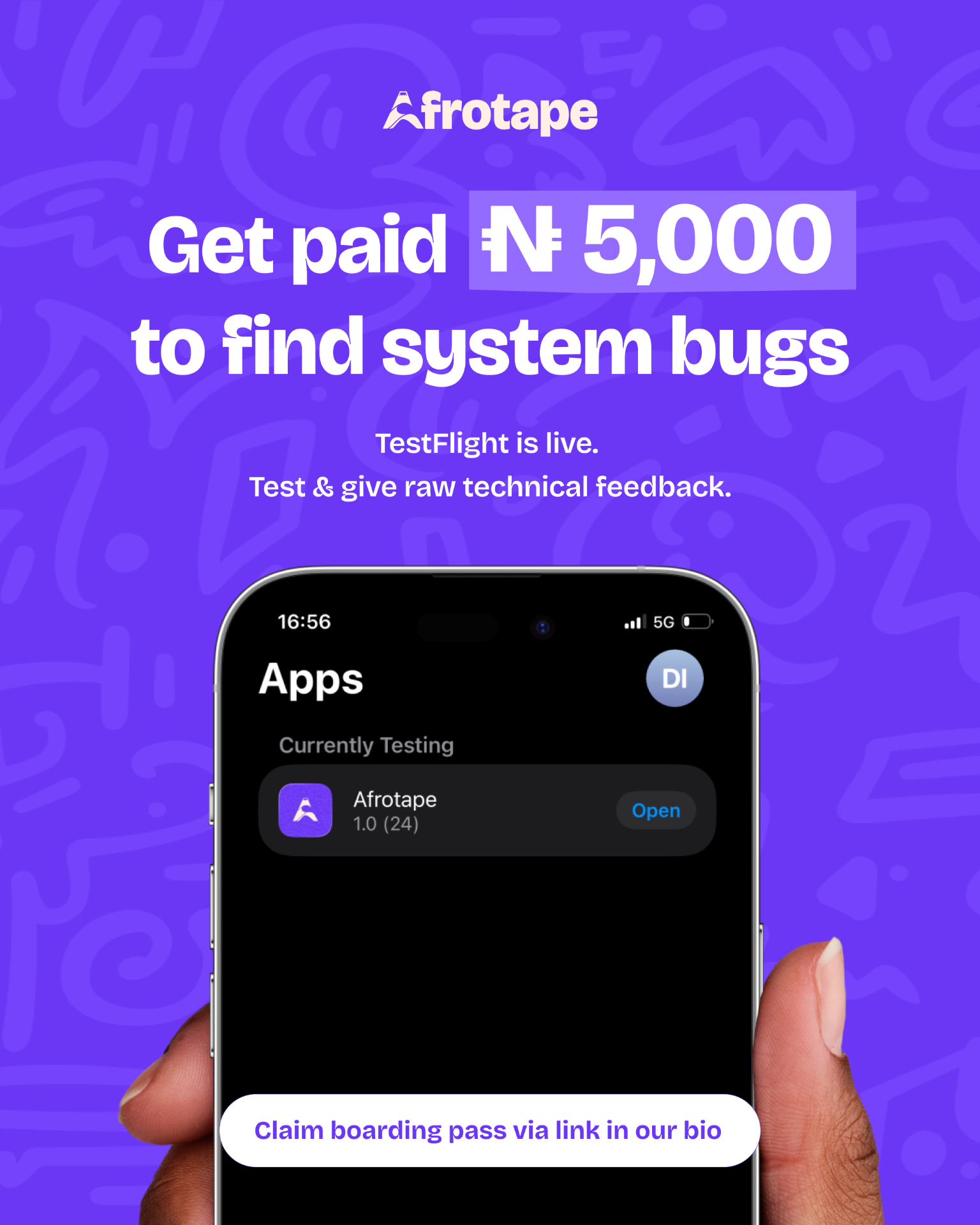 Afrotape TestFlight bug-bounty campaign — Get paid ₦5,000 to find system bugs