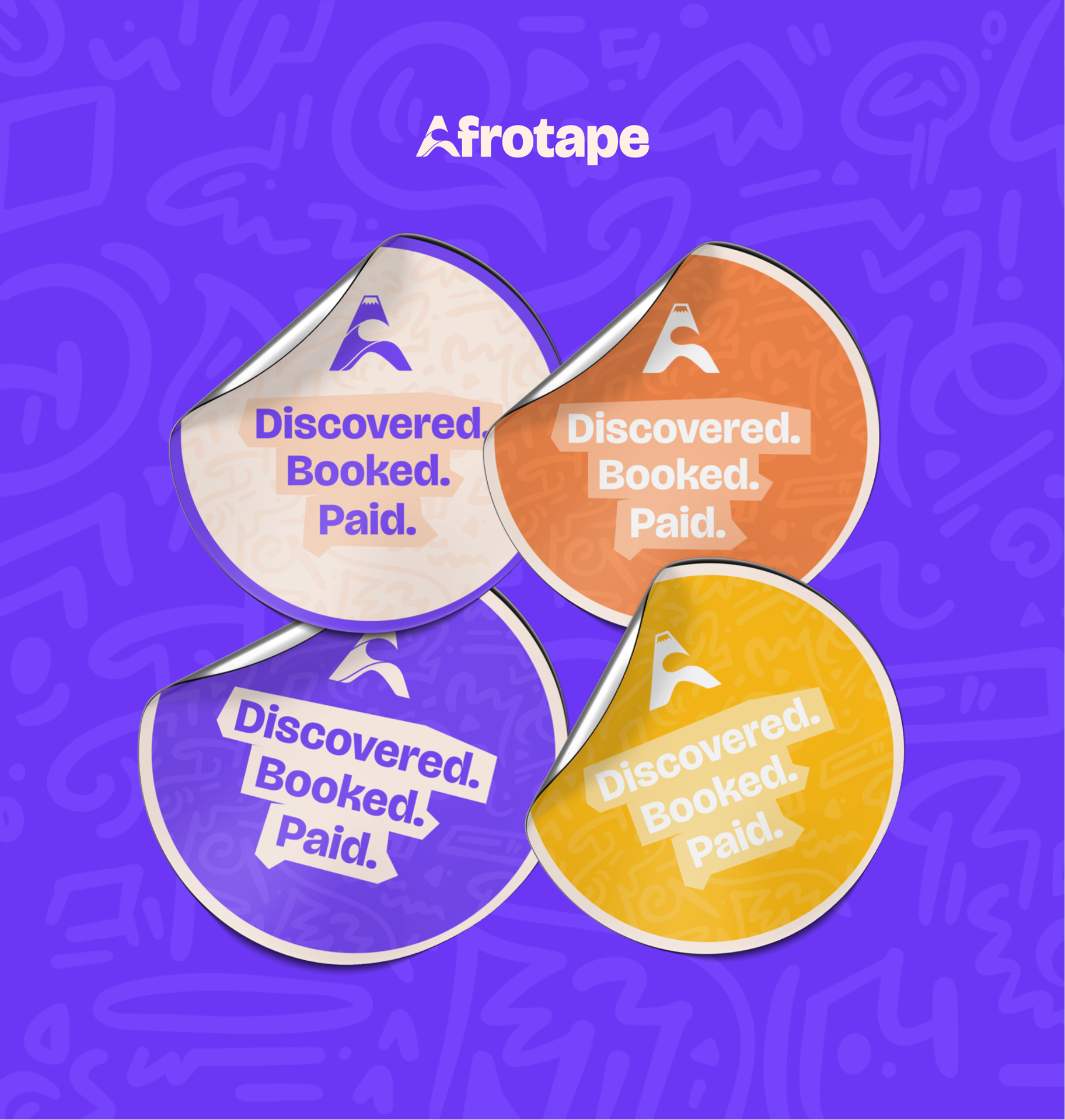 Afro Tape sticker sheet mockup with multiple colorways and slogan variations