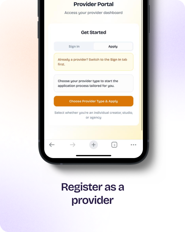 Landing section — Register as a provider